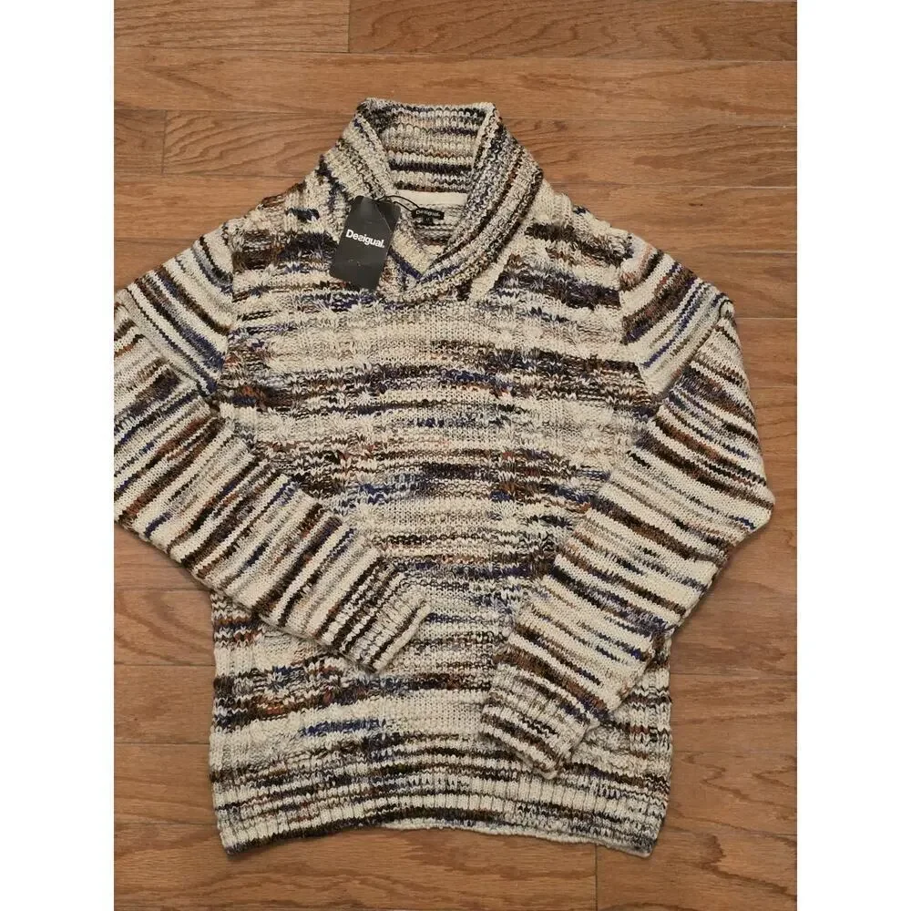 NWT Desigual Men's Unisex Desigual Chimney Neck Sweater - Multicolor Cable Knit
